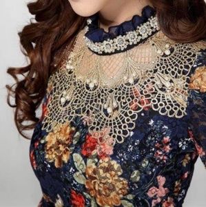 Beautiful blue lace with flowers blouse large